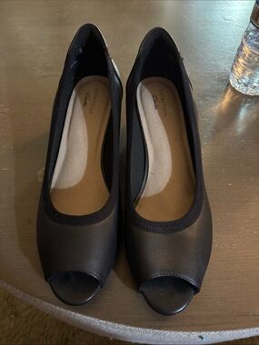 Clarks Black Peep-Toe Heels with Cushioned Insole